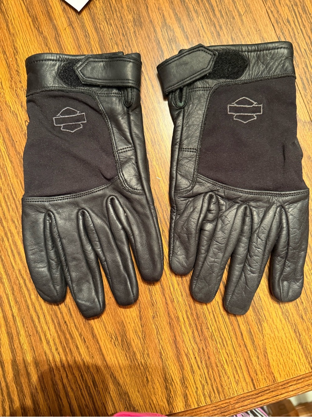 Harley-Davidson Black Leather and Fabric Riding Gloves
